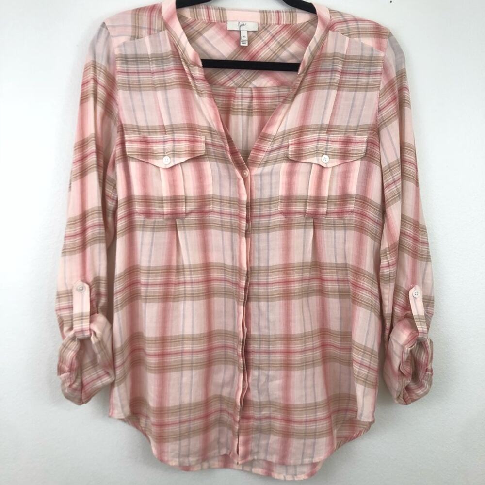 Joie Kalanchoe Pink Plaid Cotton Top Button Front - Picture 2 of 5